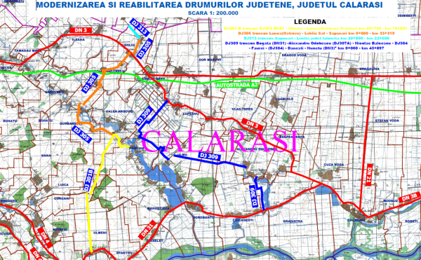 Modernizarea şi reabilitarea drumurilor judeţene DJ201B tronson DN31 – Ulmeni – Lunca (Ostrovu) – Frăsinet km 49+730 – km 81+290, DJ305 tronson Lunca (Ostrovu) – Lehliu Sat – Săpunari km 0+000 – km 33+529, DJ 313 tronson Săpunari – limită judeţ Ialomiţa km 28+700 – km 30+500 și DJ 309 – tronson Bogata – DJ 307A – Al. Odobescu – N. Bălcescu – Zimbru (DJ 304) – Făurei – Dănești (DJ 303) – Nucetu (DN3)